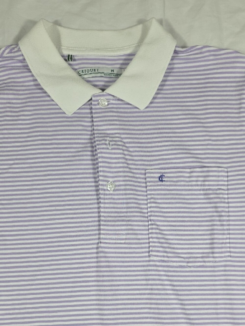 Criquet Men's Lavender Stripe Polo with White Contrast Collar - Picture 7 of 9
